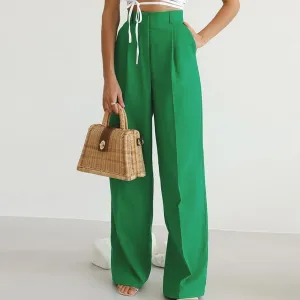 Women's Wide-Leg Trousers - High-Waisted Fit - Pleated Front - Full Length Elegant Wear
