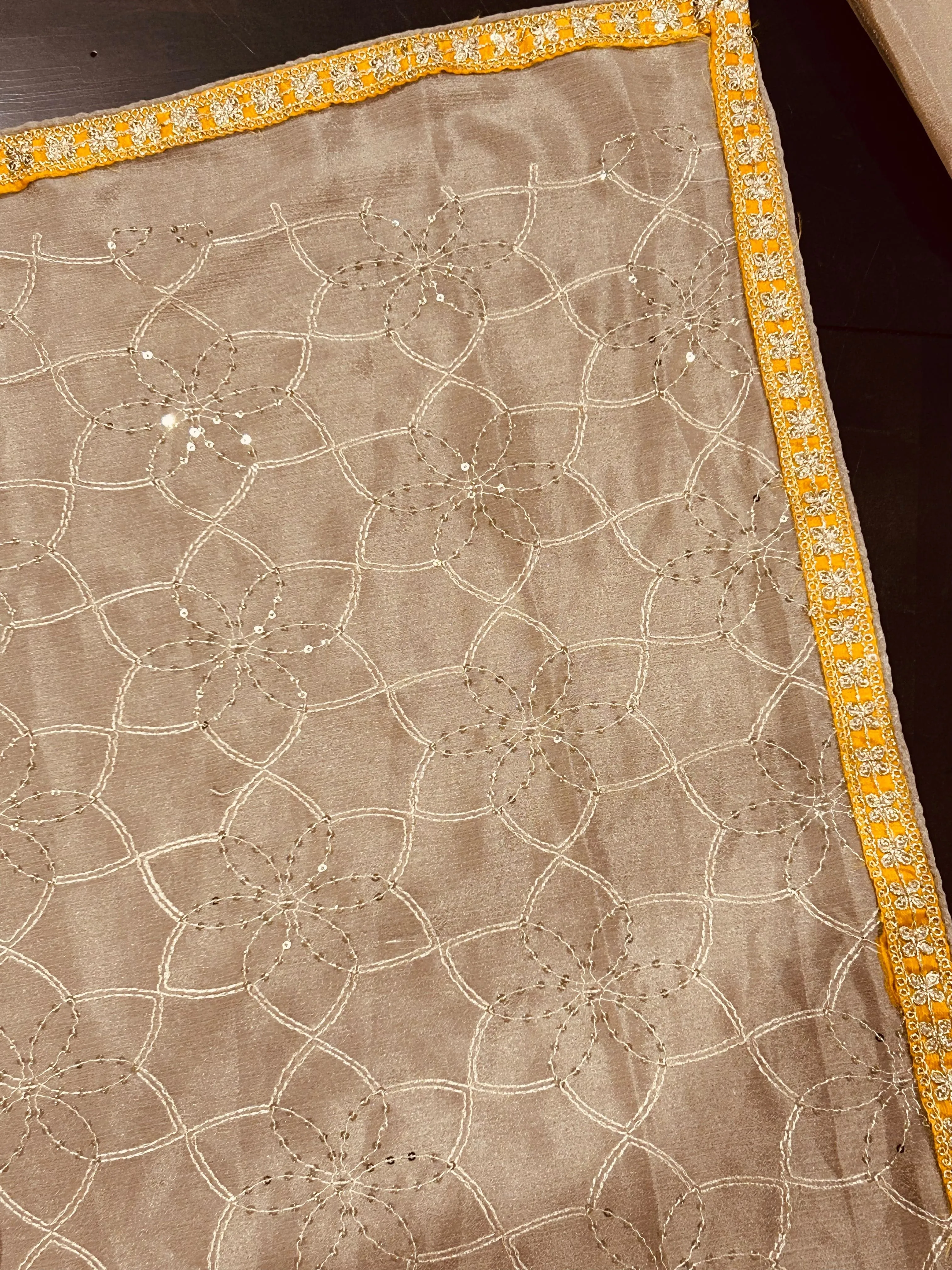 Yellow Brown Designer work Salwar Suit ( Set of 3)